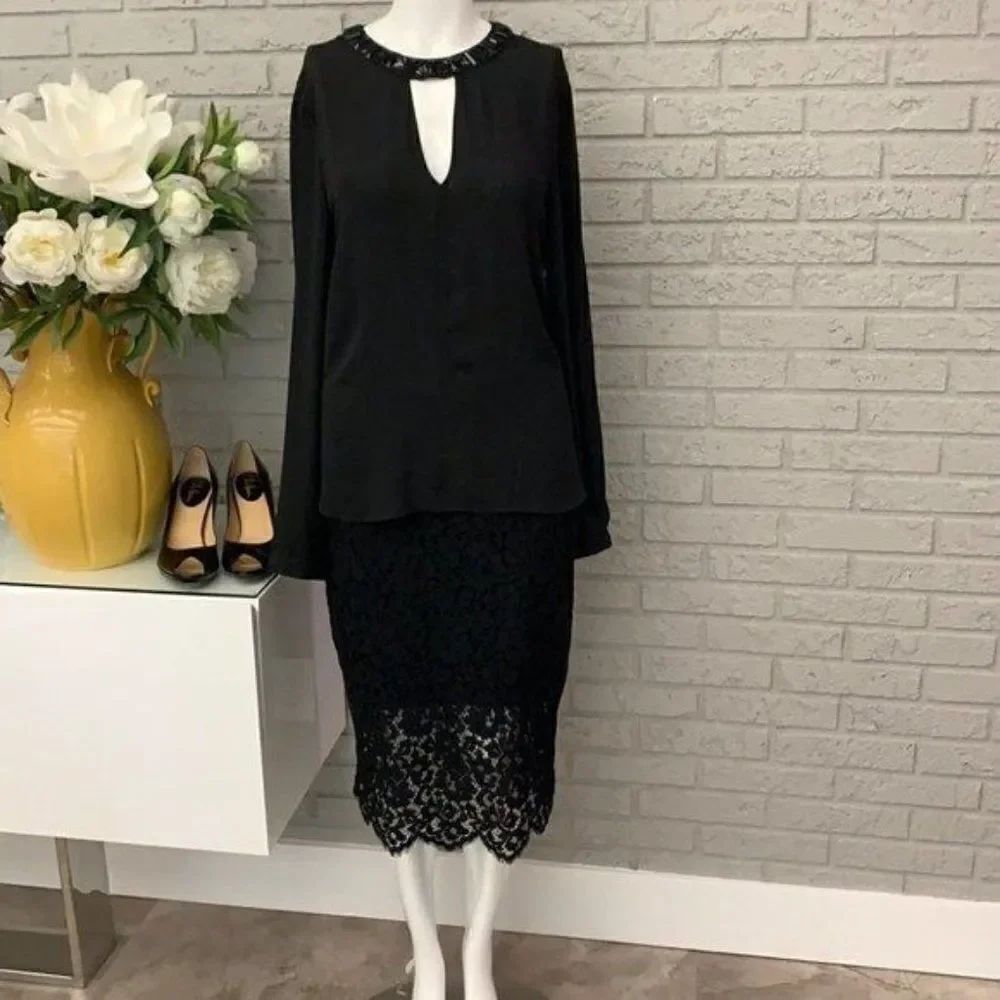 BCBG Frances Black Sequin Cut-Out Blouse Size M NWT